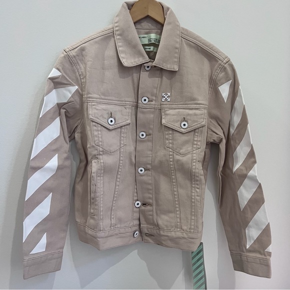 Off-White Diagonal Print Denim Jacket In Neutrals - Picture 5 of 10